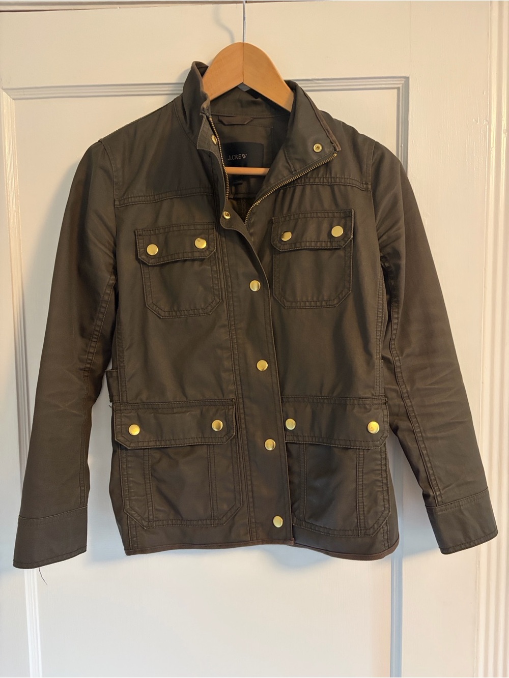 J. Crew Downtown Field Jacket Waxed Cotton Mossy Brown XXS